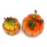 Fall Decor Lot with Pumpkins, LED Candle, Ruffled Garland, and Plaid Tray