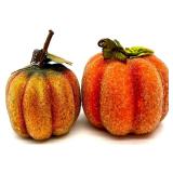 Fall Decor Lot with Pumpkins, LED Candle, Ruffled Garland, and Plaid Tray