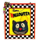 Halloween Black Cat Wall Art, Vintage Felt Pumpkin Figure and Decorative Pumpkins Set