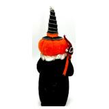 Halloween Black Cat Wall Art, Vintage Felt Pumpkin Figure and Decorative Pumpkins Set