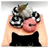 Black Cat Pillow Cover and 5 Fabric & Paper Pumpkins