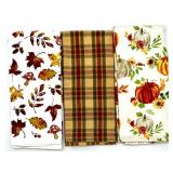 Collection of Autumn Candle Decor with Holders, NEW Fall Themed Tea Towels, Ceramic Corn S&P Shakers from Japan and Fall Accents