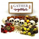 Fall and Halloween Decor Collection with Gather Together Sign, Skulls, Candles, and Accents