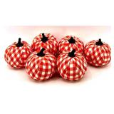 Large Fall Decor Lot with Gingham Pumpkins, Halloween Bucket, Faux Leaves, Flowers, and Candles
