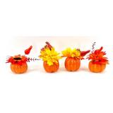 Large Fall Decor Lot with Gingham Pumpkins, Halloween Bucket, Faux Leaves, Flowers, and Candles