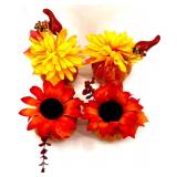 Large Fall Decor Lot with Gingham Pumpkins, Halloween Bucket, Faux Leaves, Flowers, and Candles