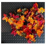 Large Fall Decor Lot with Gingham Pumpkins, Halloween Bucket, Faux Leaves, Flowers, and Candles