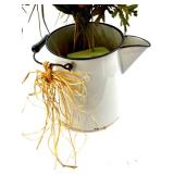 Fall Artificial Floral Arrangement with Sunflowers and Scarecrow in Vintage Enamel Pitcher