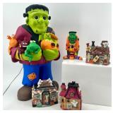 Halloween Frankenstein Figures and Spooky Ceramic Houses Decor Collection