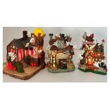 Set of 3 Lighted Halloween Village Houses with Ghost and Pumpkin Designs