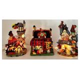 Set of 3 Lighted Halloween Ceramic Village Houses