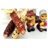 Thanksgiving Decor Collection: Figurines, Candle Holders, and Decorative Corn