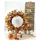 Fall Harvest Wreath, Halloween Sign, and Pumpkin Picks Decor Set
