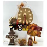 Collection of Thanksgiving Wooden and Resin Turkey Decor Figures