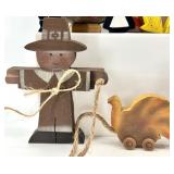 Collection of Thanksgiving Wooden and Resin Turkey Decor Figures