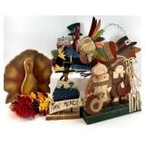 Thanksgiving Decor Collection with Wooden Turkeys and Pilgrims