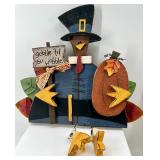 Thanksgiving Decor Collection with Wooden Turkeys and Pilgrims