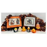 Halloween and Thanksgiving Decor Set with Framed Cross Stitch, Rubber Ducks, and Garland