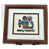 Halloween and Thanksgiving Decor Set with Framed Cross Stitch, Rubber Ducks, and Garland