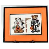 Halloween and Thanksgiving Decor Set with Framed Cross Stitch, Rubber Ducks, and Garland