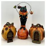 Halloween Cat Figurine and Pumpkin House Decorations