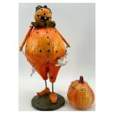 Pumpkin Figurine with Ghost Garland and Ceramic Pumpkin Jar Set