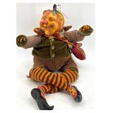 Set of 2 Whimsical Pumpkin Head Art Dolls with Cloth Outfits
