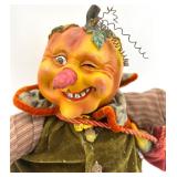 Set of 2 Whimsical Pumpkin Head Art Dolls with Cloth Outfits