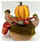 Set of 2 Whimsical Pumpkin Head Art Dolls with Cloth Outfits