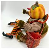 Set of 2 Whimsical Pumpkin Head Art Dolls with Cloth Outfits