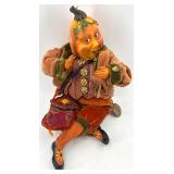 Set of 2 Whimsical Pumpkin Head Art Dolls with Cloth Outfits