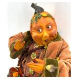 Set of 2 Whimsical Pumpkin Head Art Dolls with Cloth Outfits