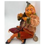 Set of 2 Whimsical Pumpkin Head Art Dolls with Cloth Outfits