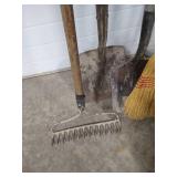 Long-Handled Tool Lot - Rakes, Brooms, Shovels Long-Handled Tool Lot - Rakes, Brooms, Shovels