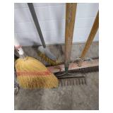 Long-Handled Tool Lot - Rakes, Brooms, Shovels Long-Handled Tool Lot - Rakes, Brooms, Shovels