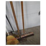 Long-Handled Tool Lot - Rakes, Brooms, Shovels Long-Handled Tool Lot - Rakes, Brooms, Shovels