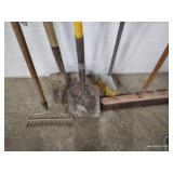 Long-Handled Tool Lot - Rakes, Brooms, Shovels Long-Handled Tool Lot - Rakes, Brooms, Shovels