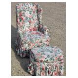 Pink, White and Green Floral-patterned Chair and Footstool Pink, White and Green Floral-patterned Chair and Footstool