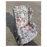 Pink, White and Green Floral-patterned Chair and Footstool Pink, White and Green Floral-patterned Chair and Footstool