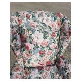 Pink, White and Green Floral-patterned Chair and Footstool Pink, White and Green Floral-patterned Chair and Footstool
