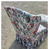 Pink, White and Green Floral-patterned Chair and Footstool Pink, White and Green Floral-patterned Chair and Footstool