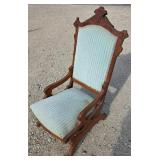 Antique Blue-cushioned Wooden Rocking Chair Antique Blue-cushioned Wooden Rocking Chair