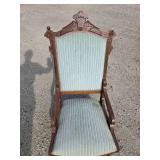 Antique Blue-cushioned Wooden Rocking Chair Antique Blue-cushioned Wooden Rocking Chair