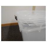 Set of 2 Greenmade Instaview 45 Quart Multi-Use Storage Bins **lids cracked, one bin missing latch** Set of 2 Greenmade Instaview 45 Quart Multi-Use Storage Bins **lids cracked, one bin missing latch**