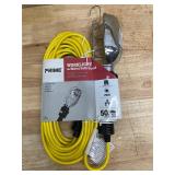 Prime Wire & Cable TL010625 25 ft. 16 - 03 - 15 SJT Metal Guard Work Light Cord Yellow & Outlet Prime Wire & Cable TL010625 25 ft. 16 - 03 - 15 SJT Metal Guard Work Light Cord Yellow & Outlet