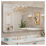 LOAAO 72x32 Inch White Metal Framed Bathroom Mirror for Wall, White Bathroom Vanity Mirror Farmhouse, Large Rounded Rectangle Mirror, Anti-Rust, Tempered Glass, Hangs Horizontally or Vertically LOAAO 72x32 Inch White Metal Framed Bathroom Mirror for Wall, White Bathroom Vanity Mirror Farmhouse, Large Rounded Rectangle Mirror, Anti-Rust, Tempered Glass, Hangs Horizontally or Vertically