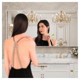 LOAAO 72x32 Inch White Metal Framed Bathroom Mirror for Wall, White Bathroom Vanity Mirror Farmhouse, Large Rounded Rectangle Mirror, Anti-Rust, Tempered Glass, Hangs Horizontally or Vertically LOAAO 72x32 Inch White Metal Framed Bathroom Mirror for Wall, White Bathroom Vanity Mirror Farmhouse, Large Rounded Rectangle Mirror, Anti-Rust, Tempered Glass, Hangs Horizontally or Vertically