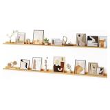 Floating Picture Ledge Shelves for Wall Set of 2, 84 Inches Picture Ledge Shelf with Long Large Nursery Book Shelf for Toys Storage Kids Bookshelf Wall Mounted Living Room Bedroom Decor Frames, Oak Floating Picture Ledge Shelves for Wall Set of 2, 84 Inches Picture Ledge Shelf with Long Large Nursery Book Shelf for Toys Storage Kids Bookshelf Wall Mounted Living Room Bedroom Decor Frames, Oak