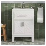 Accra 24in. Single Sink Freestanding White Bath Vanity with Pure White Quartz Top Assembled Accra 24in. Single Sink Freestanding White Bath Vanity with Pure White Quartz Top Assembled