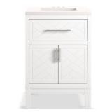 Accra 24in. Single Sink Freestanding White Bath Vanity with Pure White Quartz Top Assembled Accra 24in. Single Sink Freestanding White Bath Vanity with Pure White Quartz Top Assembled